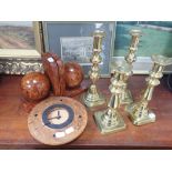 TWO PAIRS OF 19TH CENTURY BRASS CANDLESTICKS