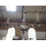 A 1920S SILVER PLATED BRASS THREE BRANCH CHANDELIER