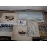 A SMALL COLLECTION OF UNFRAMED PRINTS, WATERCOLOURS