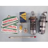 MOTORING: TWO VINTAGE CAR FIRE EXTINGUISHERS, 'CASTROLITE' ICE-SCRAPERS