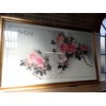 A LARGE CHINESE WATERCOLOUR DEPICTING ROSES