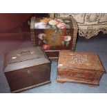 A PENWORK AND MOTHER-OF-PEARL DECORATED BOX