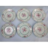 SIX CHINESE EXPORT PLATES PAINTED WITH FLOWERS