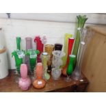 A COLLECTION OF MULTICOLOURED GLASS VASES