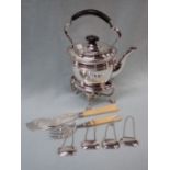 A SILVER PLATED SPIRIT KETTLE