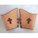 A PAIR OF CONTINENTAL ECLESIASTICAL LEATHER VESTMENT CUFFS