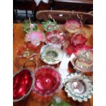 A COLLECTION OF VICTORIAN COLOURED GLASS BON BON DISHES