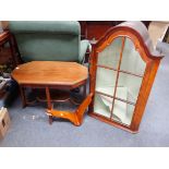 A GLAZED WALNUT CORNER CABINET