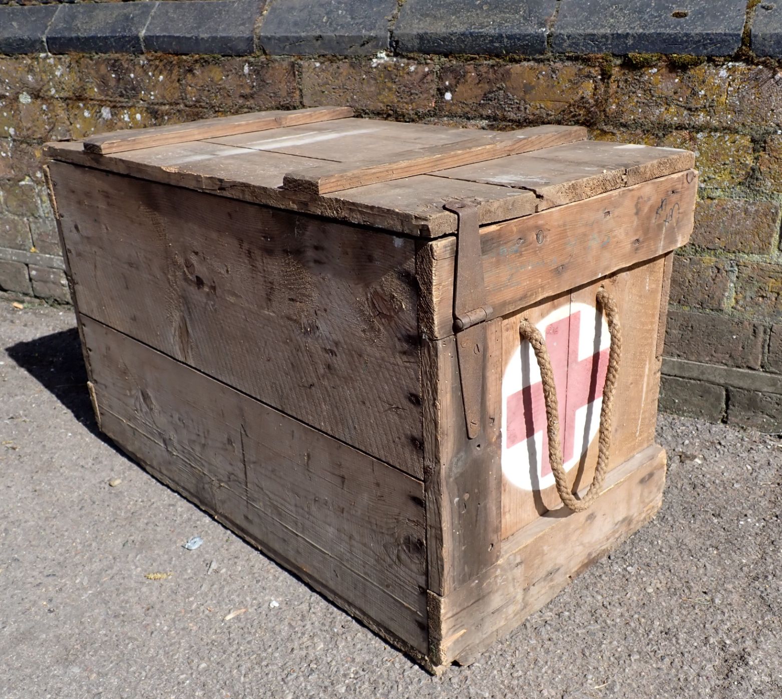 A MILITARY/RED CROSS PINE PACKING CRATE