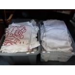 TWO BOXES OF VINTAGE LINEN AND TABLECLOTHS