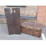 A VINTAGE WOODEN BOUND CABIN TRUNK