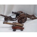 THREE MODEL CANNONS, ON CARRIAGES
