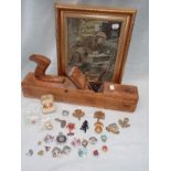 A COLLECTION OF MILITARY CAP BADGES, A WWI CARPENTER'S PLANE