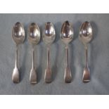 FIVE MATCHING SILVER TEASPOONS