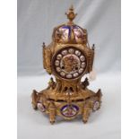 A 19TH CENTURY ORMOLU CLOCK WITH PAINTED PORCELAIN DIAL AND PLAQUES