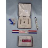 BOXED SET OF MINIATURE CORONATION REGALIA IN SILVER