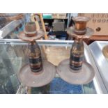 PAIR OF TRENCH ART CANDLESTICKS