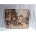 A STREET SCENE, PROBABLY PARIS, OIL ON CANVAS, SIGNED 'BOUCHER'