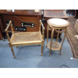 A GILT PAINTED CIRCULAR STAND WITH MARBLE TOP