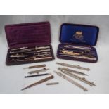 A W.H.HARLING CASED MATHEMATICAL INSTRUMENT SET