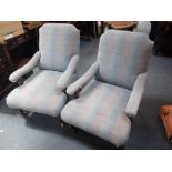 A PAIR OF VICTORIAN OPEN ARMCHAIRS