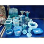 A COLLECTION OF VICTORIAN BLUE VASELINE GLASS