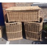 A PAIR OF LARGE SQUARE WICKER LOG BASKETS