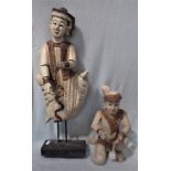 TWO ORIENTAL CARVED WOODEN FIGURES