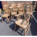A SET OF EIGHT REPRODUCTION WINDSOR KITCHEN CHAIRS