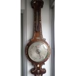 WILLIAM IV ROSEWOOD AND MOTHER OF PEARL INLAID BANJO BAROMETER