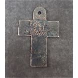 A TALISMANIC CROSS, CRUDELY INSCRIBED; 'FREE ALL SLAVES'