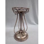 A SILVER-PLATED DISH STAND, OF LYRE FORM