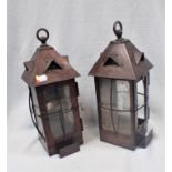 A PAIR OF ARTS AND CRAFTS STYLE CANDLE LANTERNS