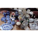 SPODE ITALIAN WARE, A PRUNUS GINGER JAR, OTHER BLUE AND WHITE WARE, GURGLE JUGS