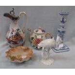 A KAISER HERON GLAZED FIGURINE AND OTHER ITEMS