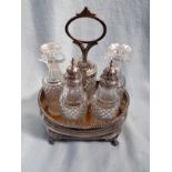 A GEORGIAN SILVER AND PLATED FIVE-BOTTLE CRUET