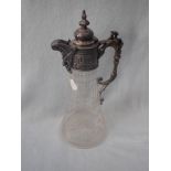 A VICTORIAN CLARET JUG WITH PLATED MOUNT