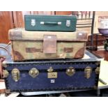 A VINTAGE TRAVELLING SUITCASE AND OTHER SIMLIAR ITEMS