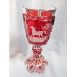 A BOHEMIAN RED OVERLAID GLASS GOBLET
