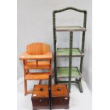 ART DECO CAKE STAND, A WORKBOX AND A CHILDS CHAIR