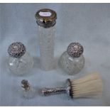 A PAIR OF SILVER TOPPED SCENT BOTTLES AND OTHER ITEMS