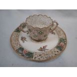 A 'MEISSEN' PIERCED CABINET CUP AND SAUCER