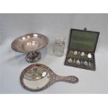 A SILVER TAZZA (LOADED), A SET OF TEASPOONS