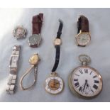 A ROLLED GOLD WRISTWATCH AND A GOLIATH POCKET WATCH