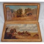 A PAIR OF 19TH CENTURY OIL ON PANEL COACHING SCENES