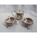 A PAIR OF SILVER FOOTED SALTS