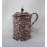 A CHINESE WHITE METAL MUSTARD POT