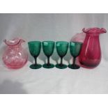 FOUR VICTORIAN GREEN WINEGLASSES