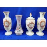 A VICTORIAN OPALINE GLASS GARNITURE