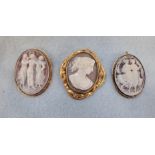 THREE SHELL CAMEO BROOCHES